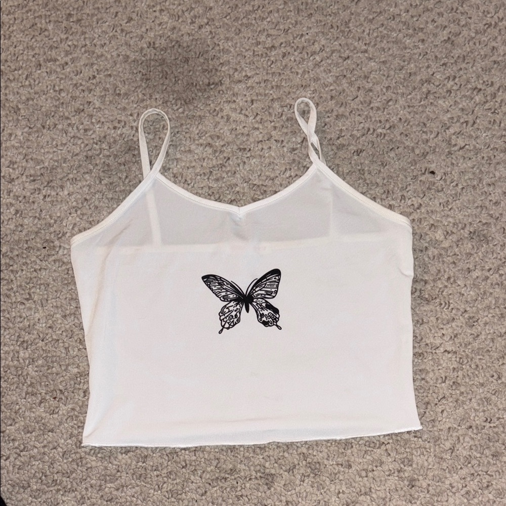 ROMWE White Camisole with Black Butterfly Print